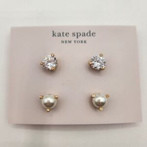 Kate Spade New York Rise Shine Earrings 2 Pairs Glass Pearl & Cubic Zirconia NWT